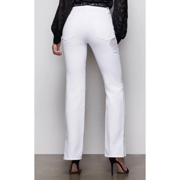 Good American Denim Good Boy Distressed Button Fly Split Hem Jeans White Size 25 - Picture 3 of 11